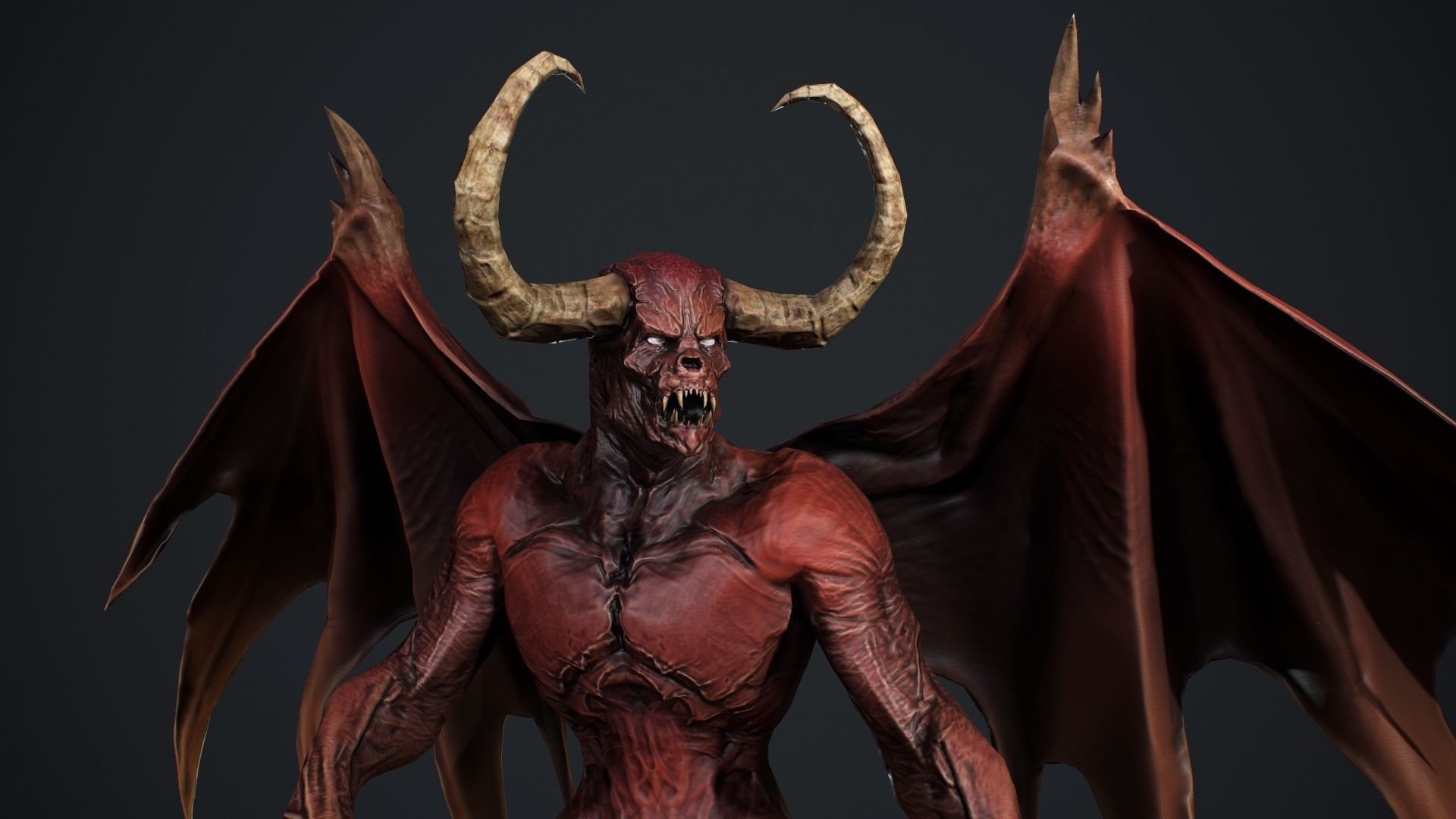 Demon with horns and wings Low-poly 3D model_13