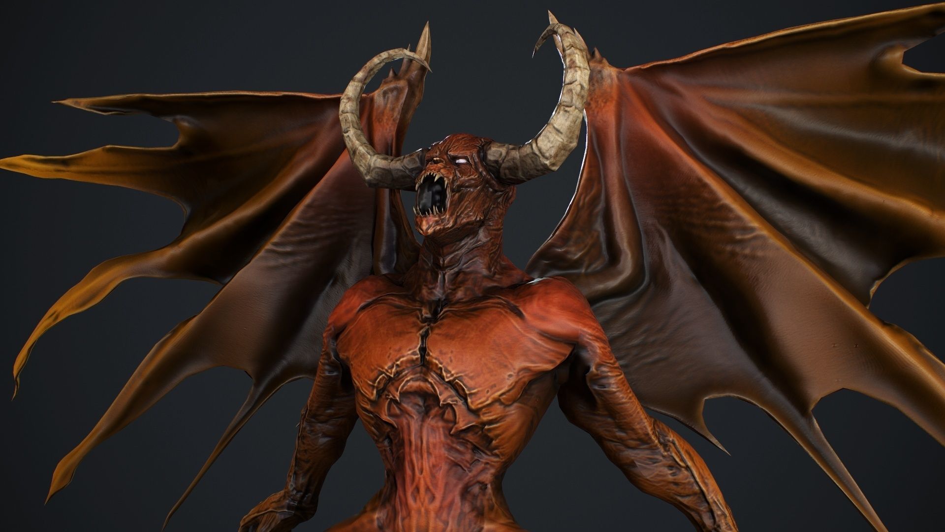 Demon with horns and wings Low-poly 3D model_19