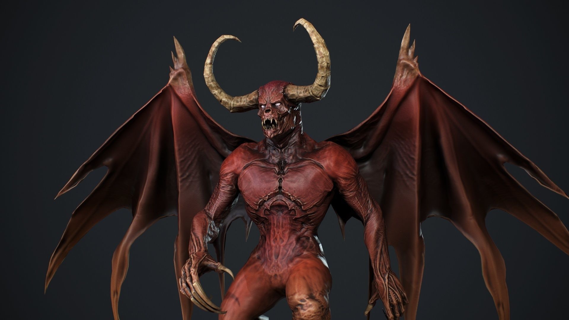 Demon with horns and wings Low-poly 3D model_14