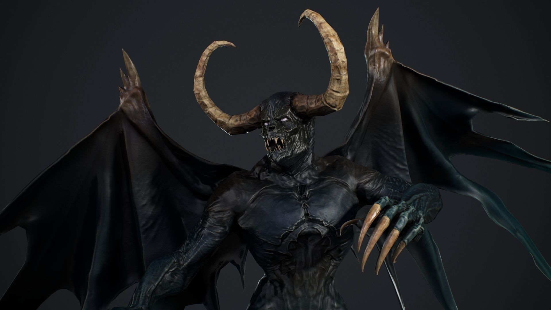 Demon with horns and wings Low-poly 3D model_31