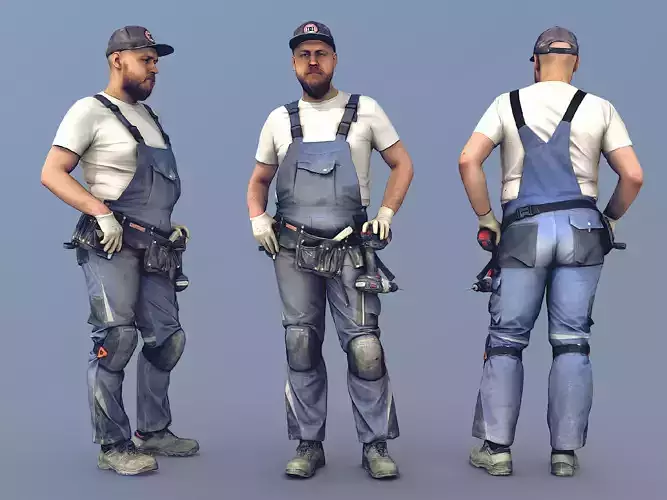 Photorealistic Construction Worker Character 3D model