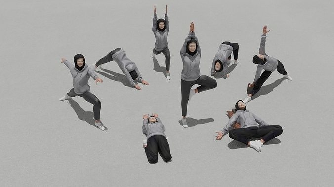 Bundle 8 Hijab Yoga Poses 3D model