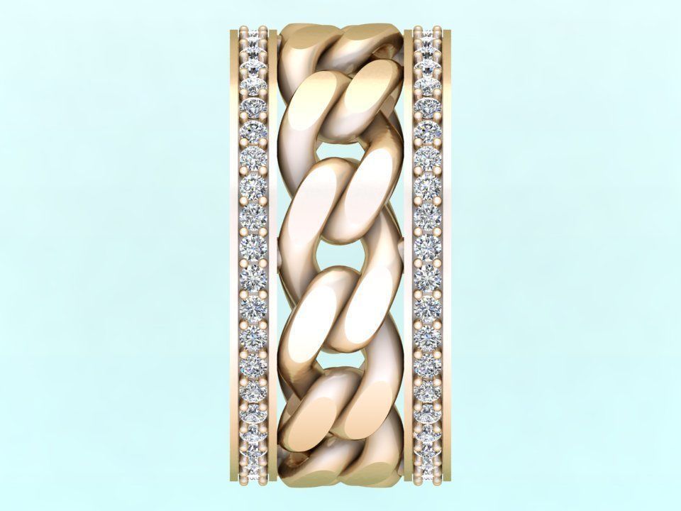 Chain Diamond ring - Miami Cuban ring - N8531A size 6 3D print model_8