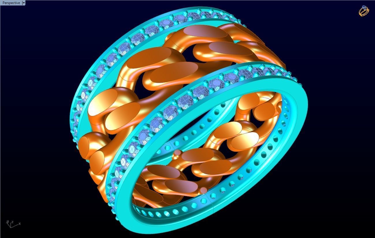 Chain Diamond ring - Miami Cuban ring - N8531A size 6 3D print model_13