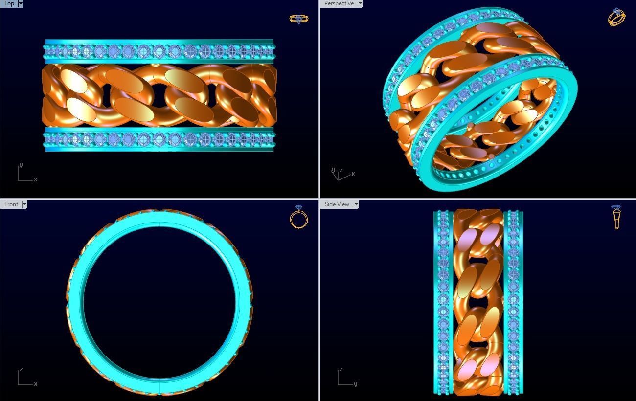 Chain Diamond ring - Miami Cuban ring - N8531A size 6 3D print model_9