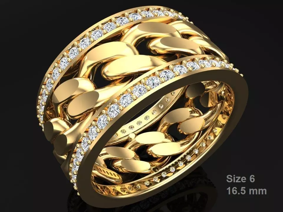 Chain Diamond ring - Miami Cuban ring - N8531A size 6 3D print model_0
