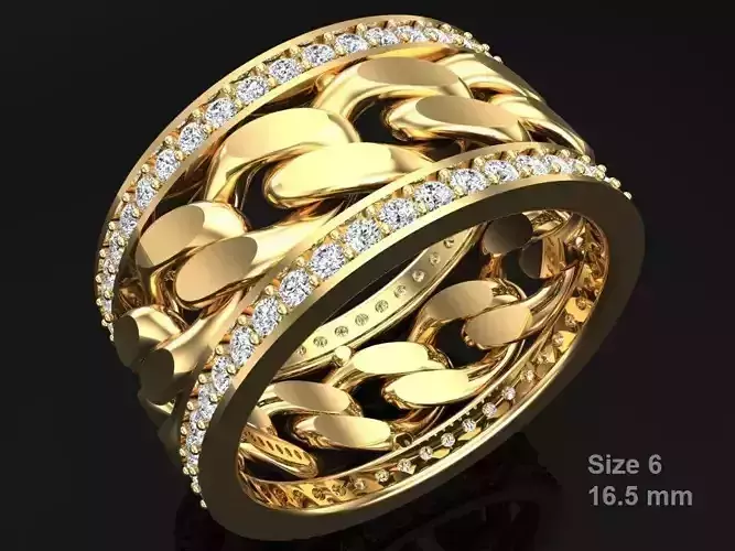 Chain Diamond ring - Miami Cuban ring - N8531A size 6 3D print model Chain Diamond ring - Miami Cuban ring - N8531A size 6 3D print model