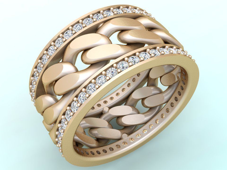 Chain Diamond ring - Miami Cuban ring - N8531A size 6 3D print model_3