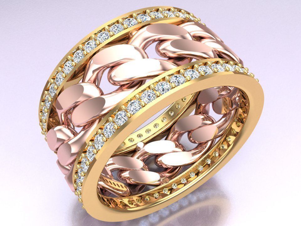 Chain Diamond ring - Miami Cuban ring - N8531A size 6 3D print model_1