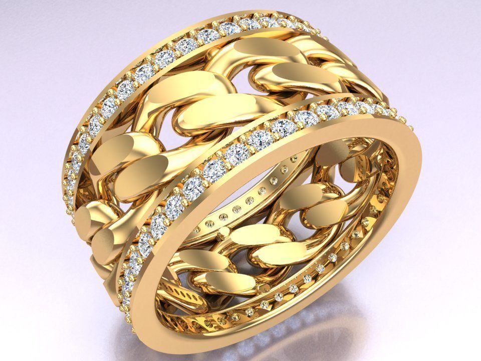 Chain Diamond ring - Miami Cuban ring - N8531A size 6 3D print model_6