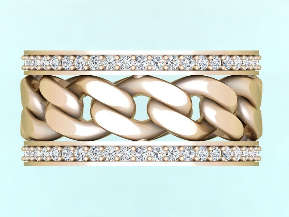 Chain Diamond ring - Miami Cuban ring - N8531A size 6 3D print model_7
