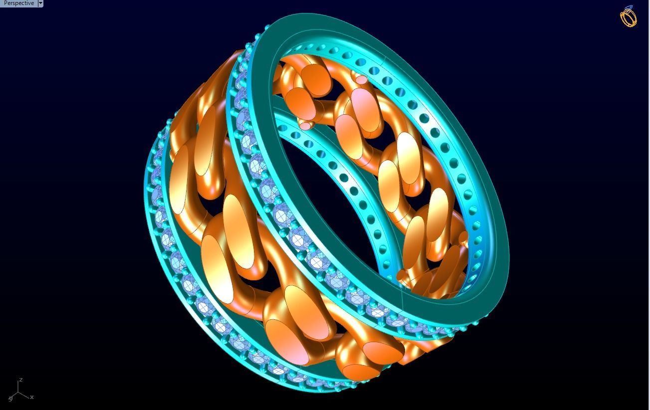 Chain Diamond ring - Miami Cuban ring - N8531A size 6 3D print model_12