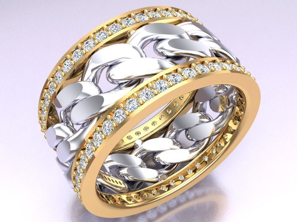 Chain Diamond ring - Miami Cuban ring - N8531A size 6 3D print model_2