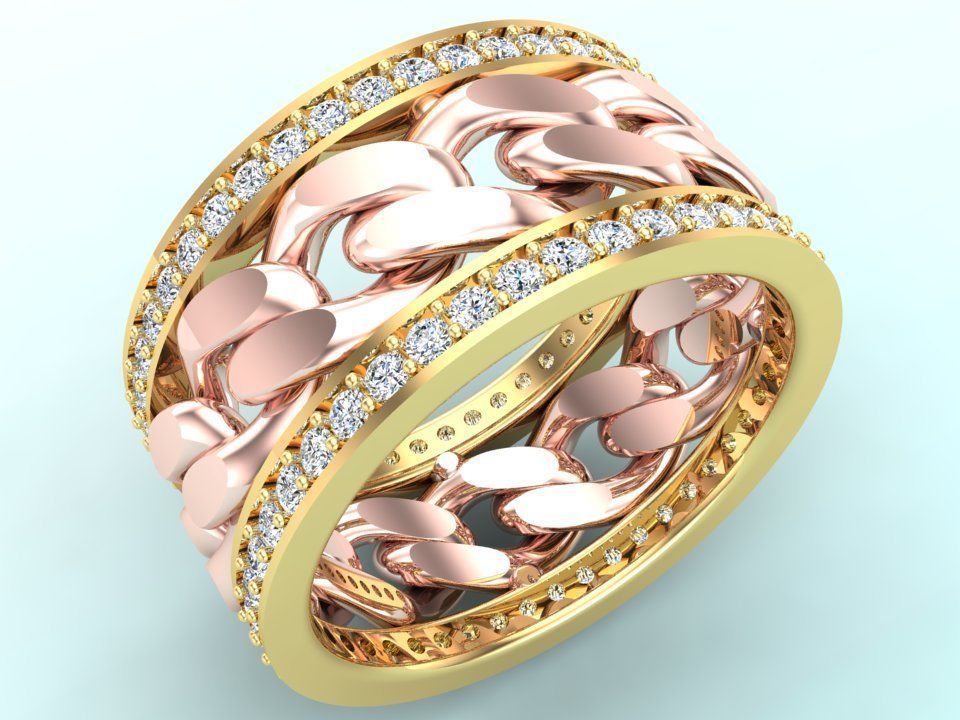 Chain Diamond ring - Miami Cuban ring - N8531A size 6 3D print model_4