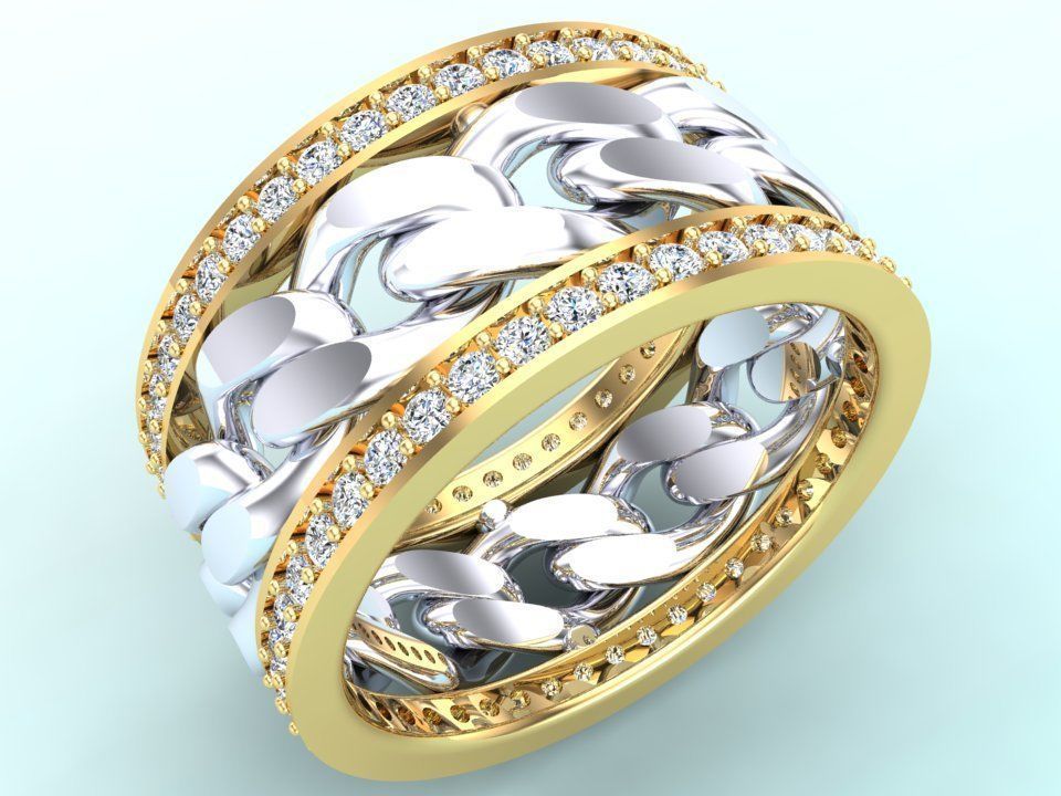 Chain Diamond ring - Miami Cuban ring - N8531A size 6 3D print model_5