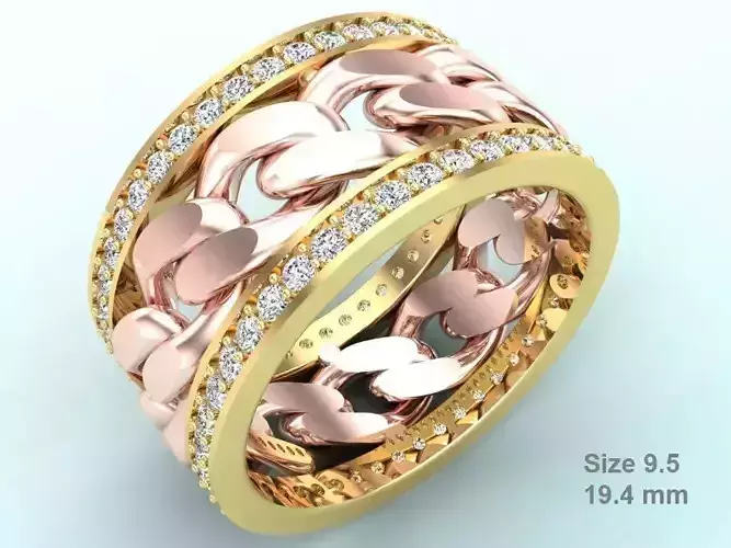 Chain Diamond ring - Miami Cuban ring - N8531 size 9 dot 5 3D print model Chain Diamond ring - Miami Cuban ring - N8531 size 9 dot 5 3D print model