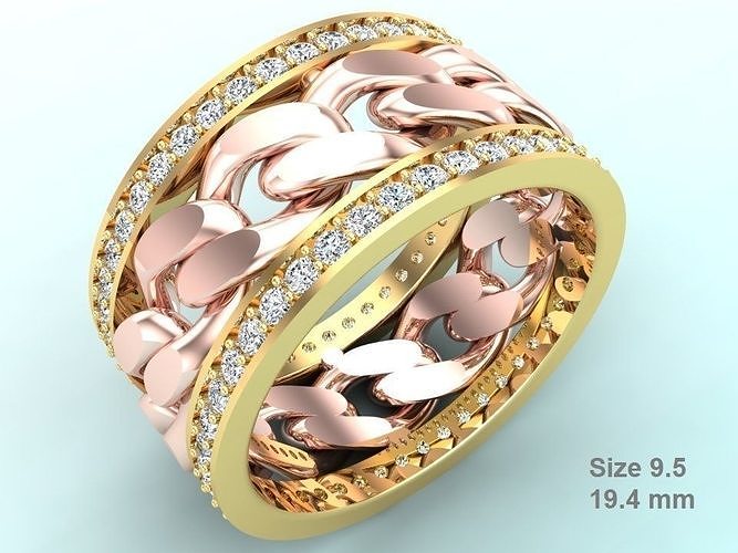 Chain Diamond ring - Miami Cuban ring - N8531 size 9 dot 5 3D print model