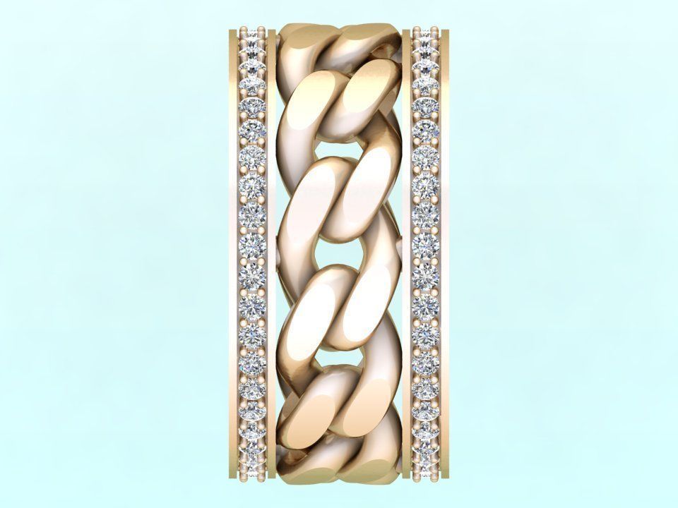 Chain Diamond ring - Miami Cuban ring - N8531 size 9 dot 5 3D print model_7