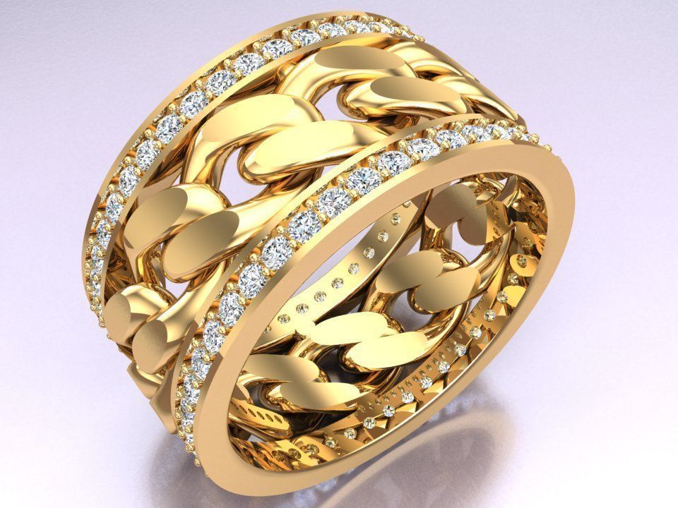 Chain Diamond ring - Miami Cuban ring - N8531 size 9 dot 5 3D print model_5