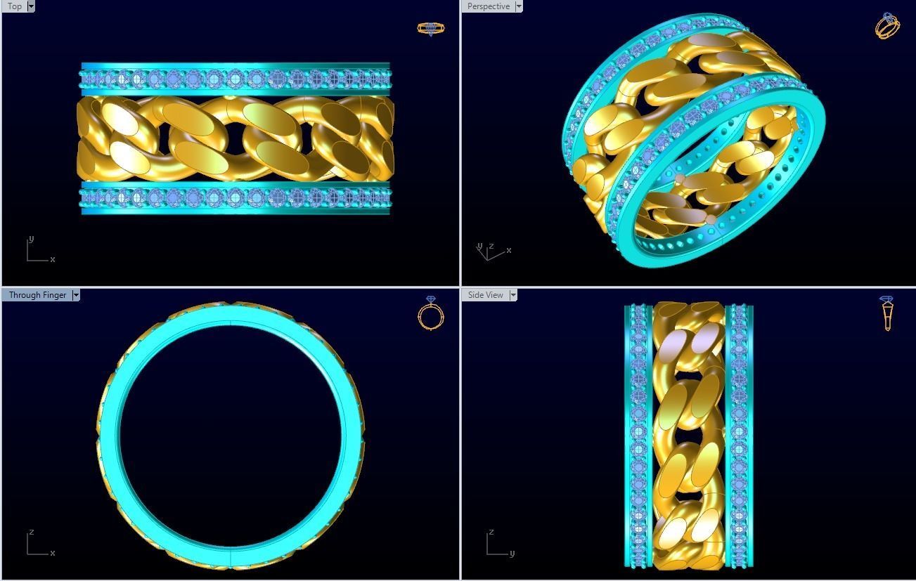 Chain Diamond ring - Miami Cuban ring - N8531 size 9 dot 5 3D print model_8