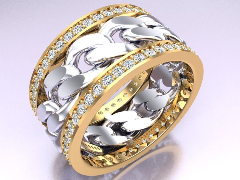 Chain Diamond ring - Miami Cuban ring - N8531 size 9 dot 5 3D print model_4