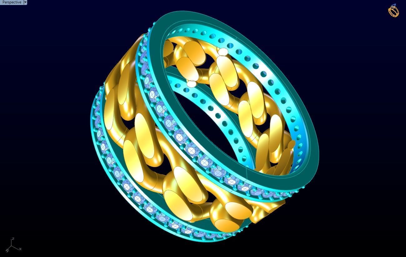 Chain Diamond ring - Miami Cuban ring - N8531 size 9 dot 5 3D print model_11