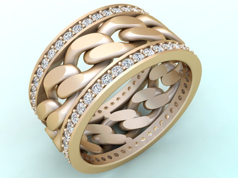 Chain Diamond ring - Miami Cuban ring - N8531 size 9 dot 5 3D print model_1