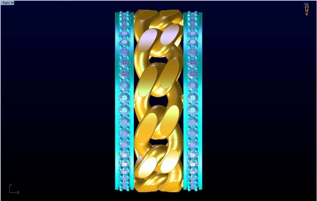 Chain Diamond ring - Miami Cuban ring - N8531 size 9 dot 5 3D print model_15