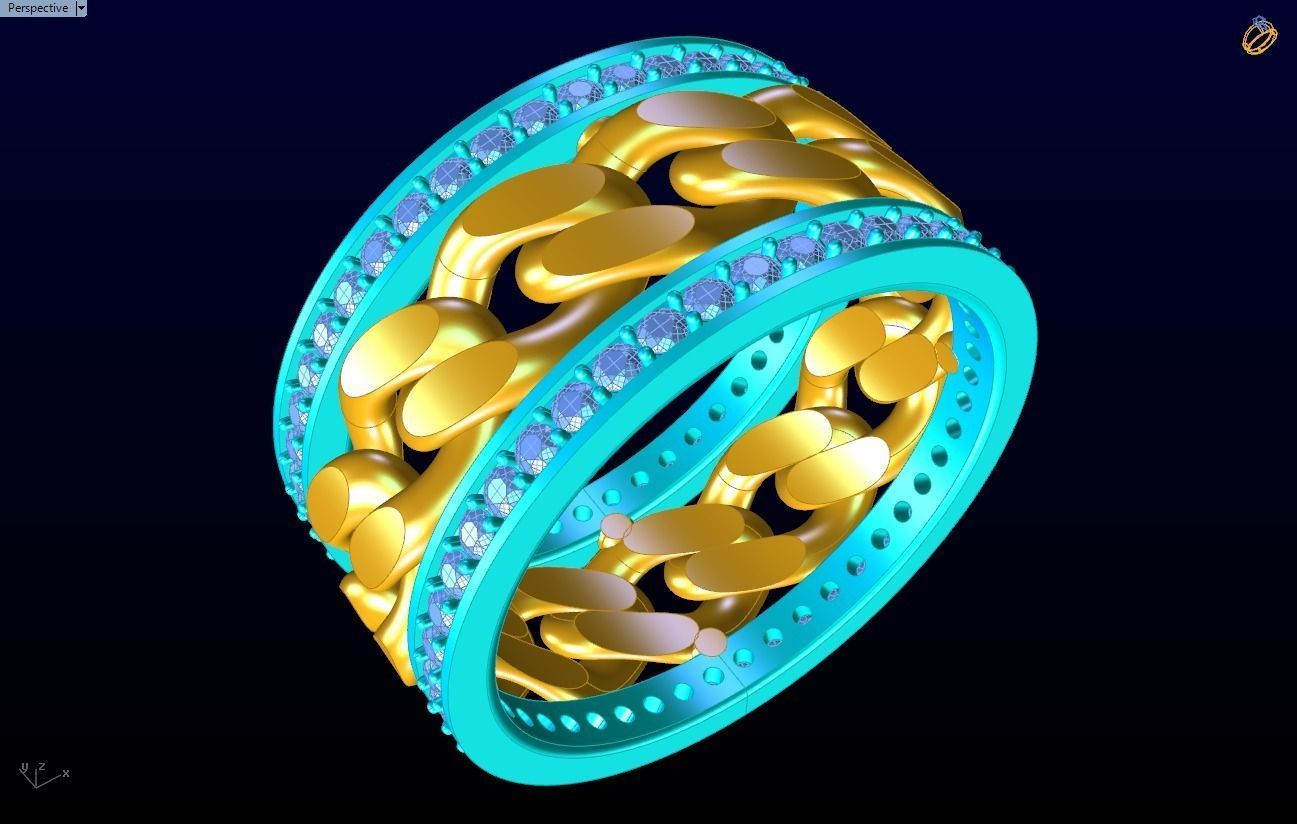 Chain Diamond ring - Miami Cuban ring - N8531 size 9 dot 5 3D print model_13