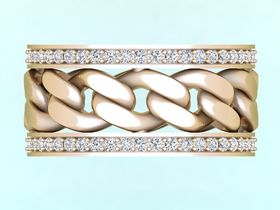 Chain Diamond ring - Miami Cuban ring - N8531 size 9 dot 5 3D print model_6