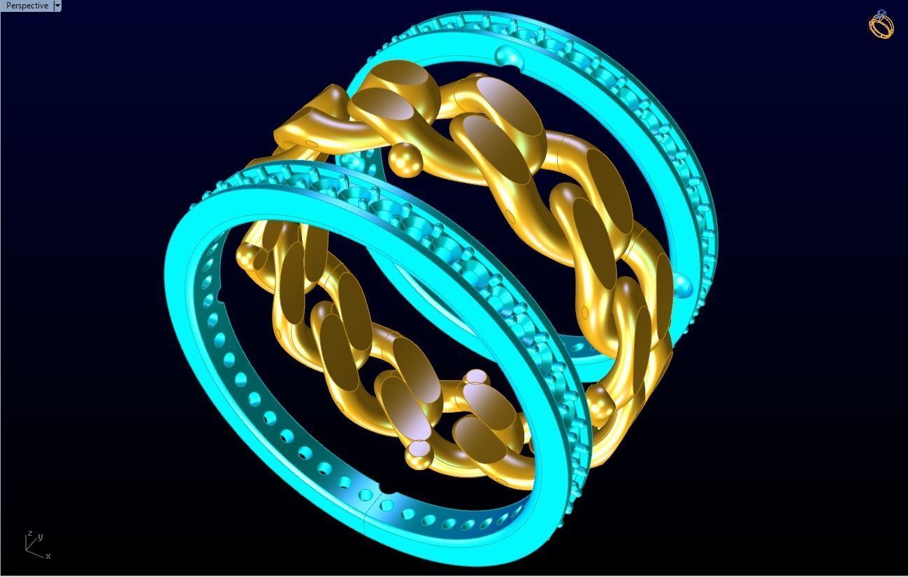 Chain Diamond ring - Miami Cuban ring - N8531 size 9 dot 5 3D print model_10