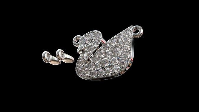 Zukib-0004 - Swan diamond pendant 3D print model
