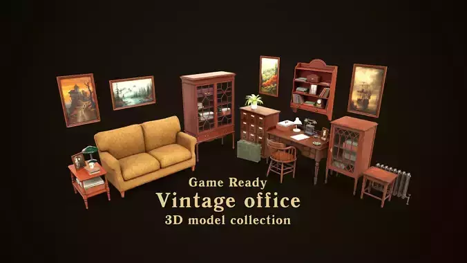 Vintage Office Set 3D Model Collection