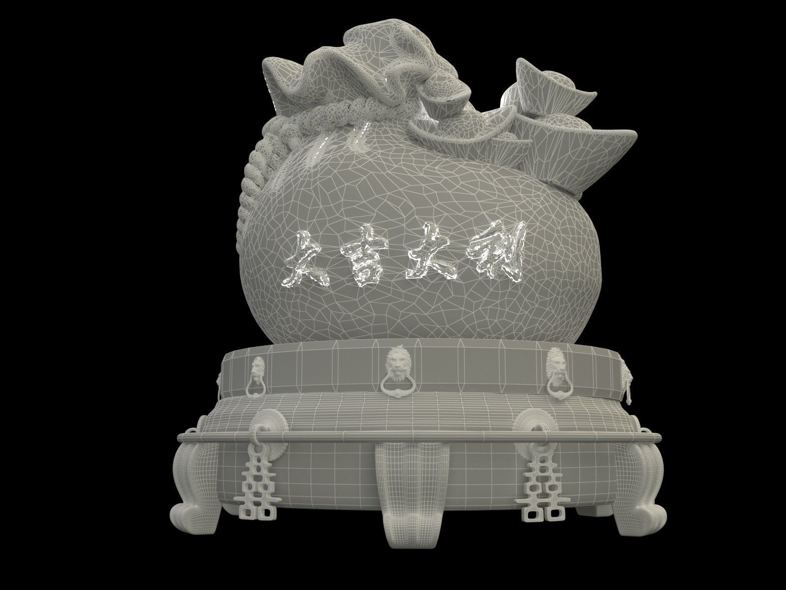 Chinese gold ingot moneybag with display stand  3D model_7