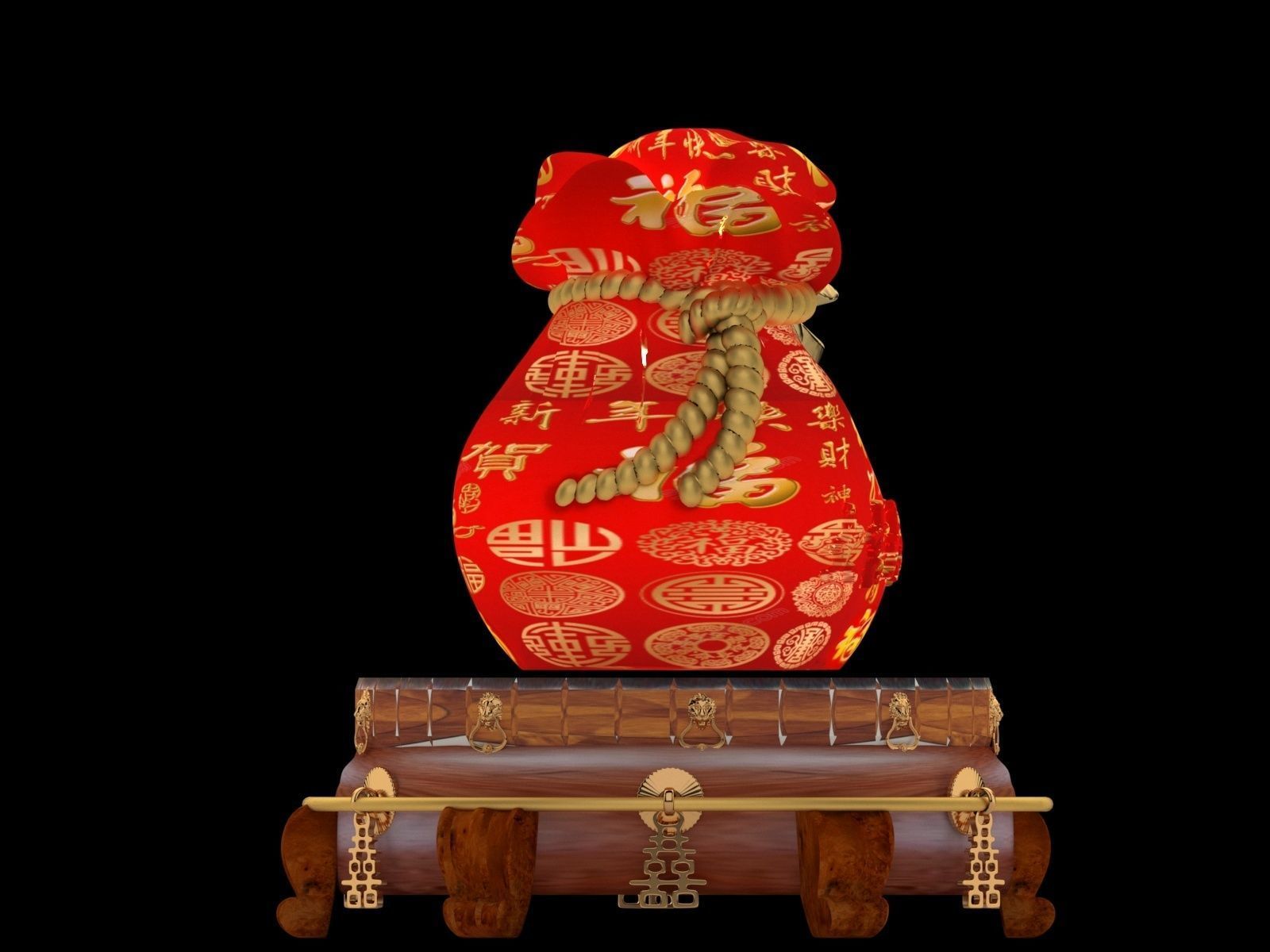 Chinese gold ingot moneybag with display stand  3D model_1