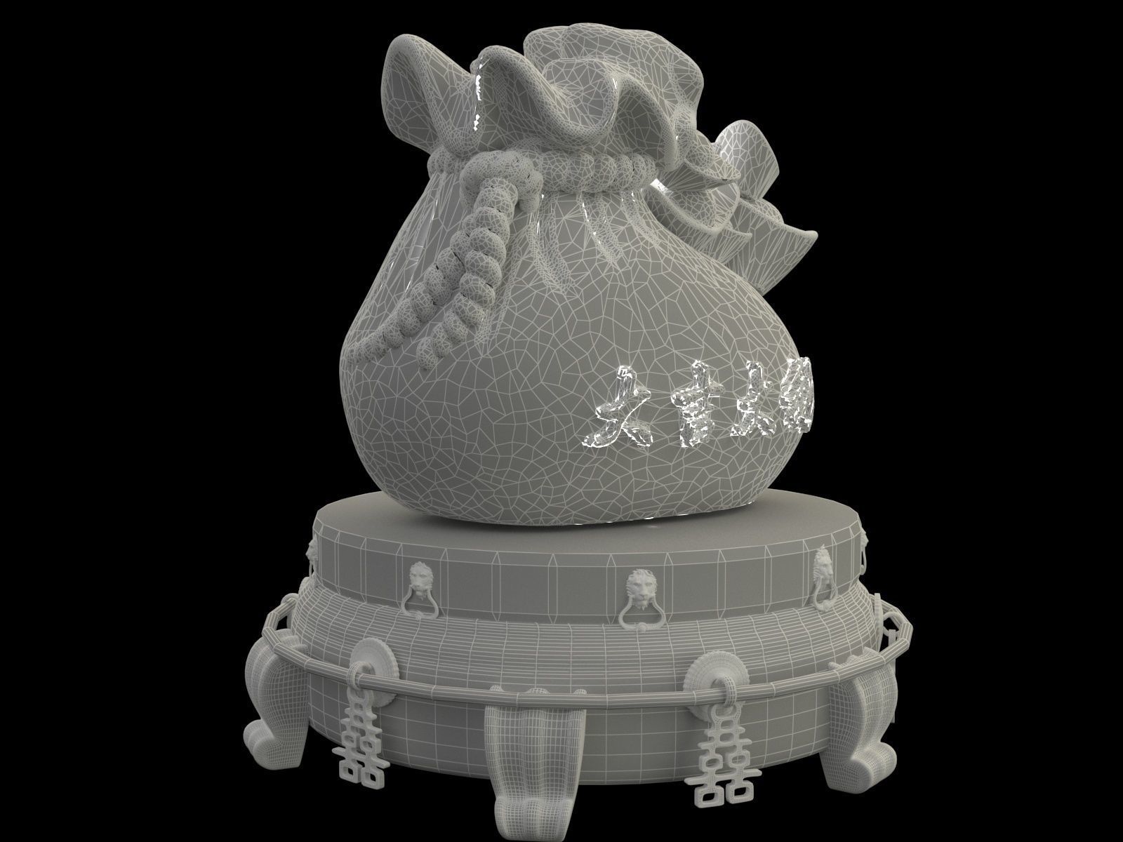 Chinese gold ingot moneybag with display stand  3D model_5