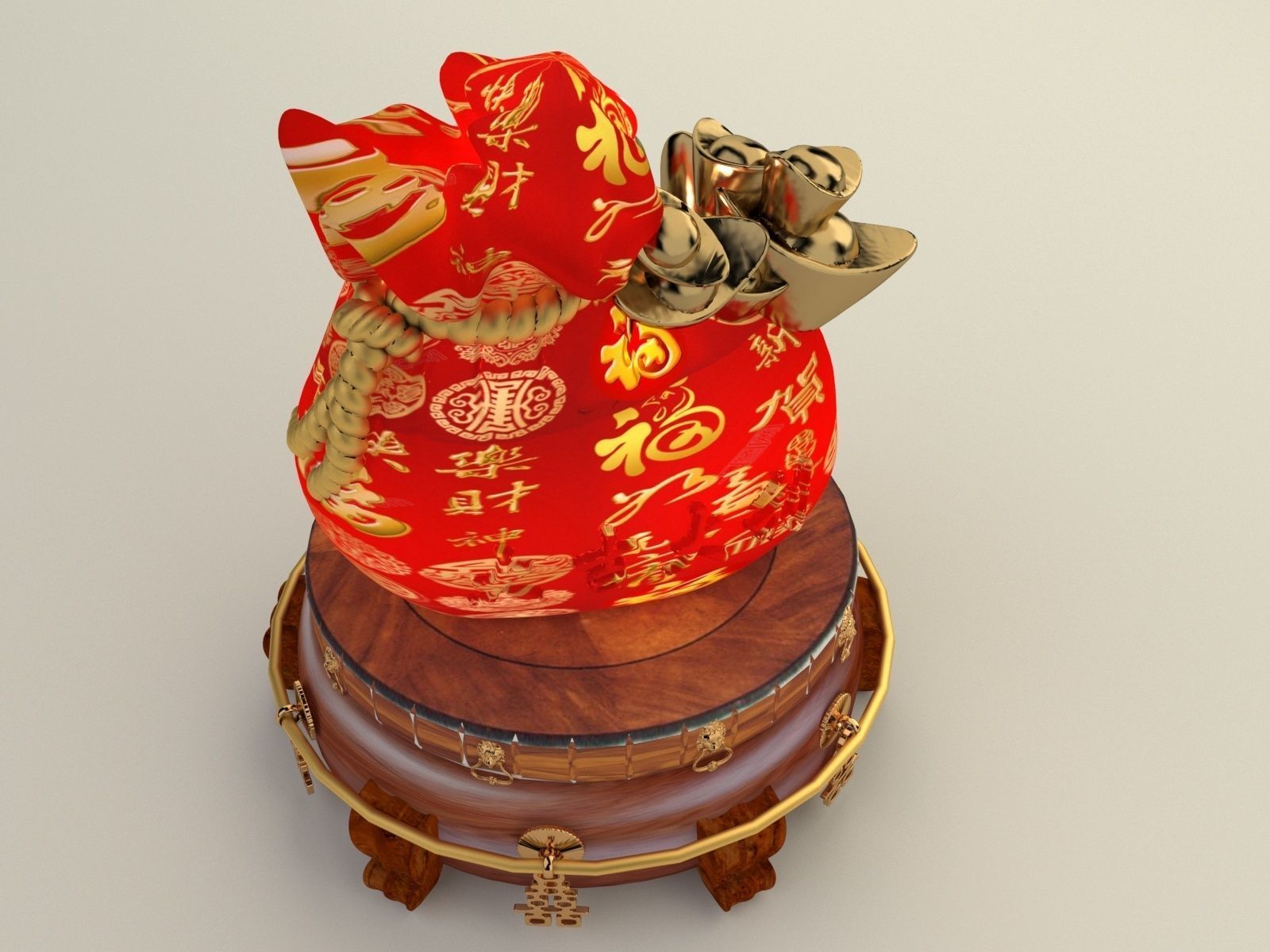 Chinese gold ingot moneybag with display stand  3D model_4