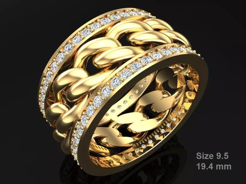 Chain Diamond ring - Miami Cuban ring - N8531A size 9 dot 5 3D print model_0