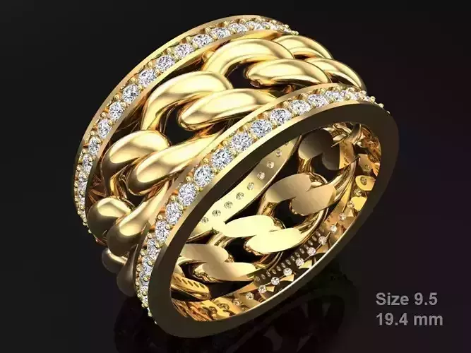 Chain Diamond ring - Miami Cuban ring - N8531A size 9 dot 5 3D print model Chain Diamond ring - Miami Cuban ring - N8531A size 9 dot 5 3D print model