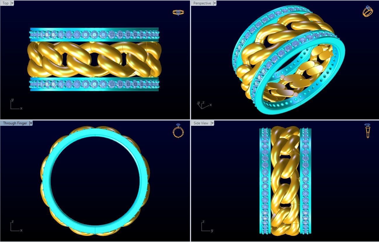Chain Diamond ring - Miami Cuban ring - N8531A size 9 dot 5 3D print model_9