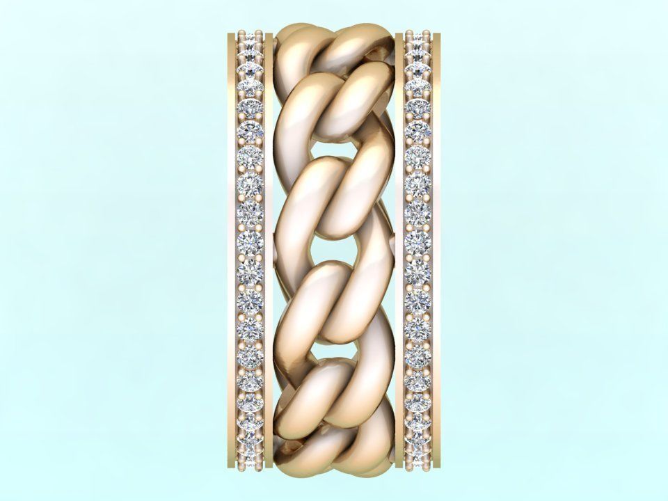 Chain Diamond ring - Miami Cuban ring - N8531A size 9 dot 5 3D print model_7