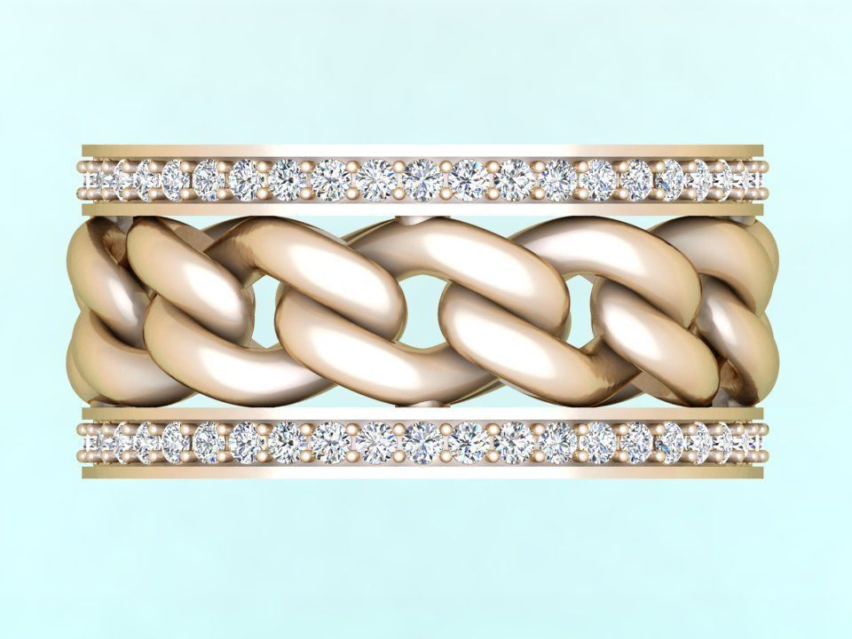 Chain Diamond ring - Miami Cuban ring - N8531A size 9 dot 5 3D print model_8