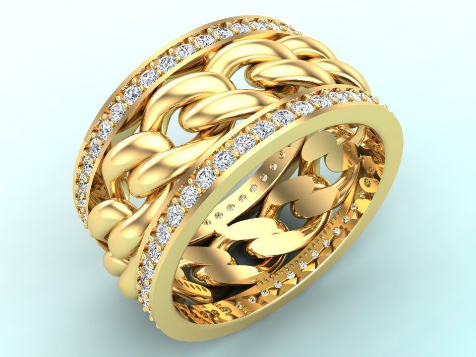 Chain Diamond ring - Miami Cuban ring - N8531A size 9 dot 5 3D print model_3