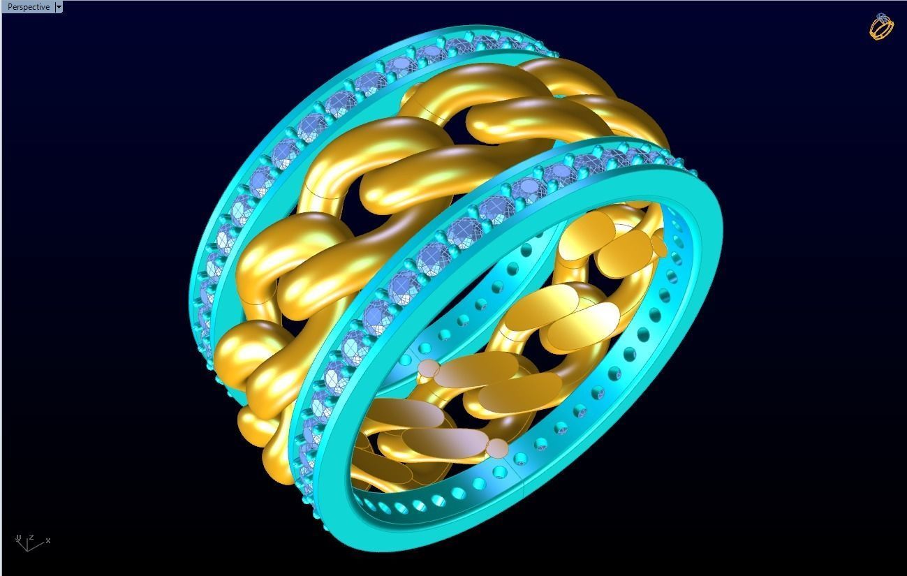 Chain Diamond ring - Miami Cuban ring - N8531A size 9 dot 5 3D print model_13