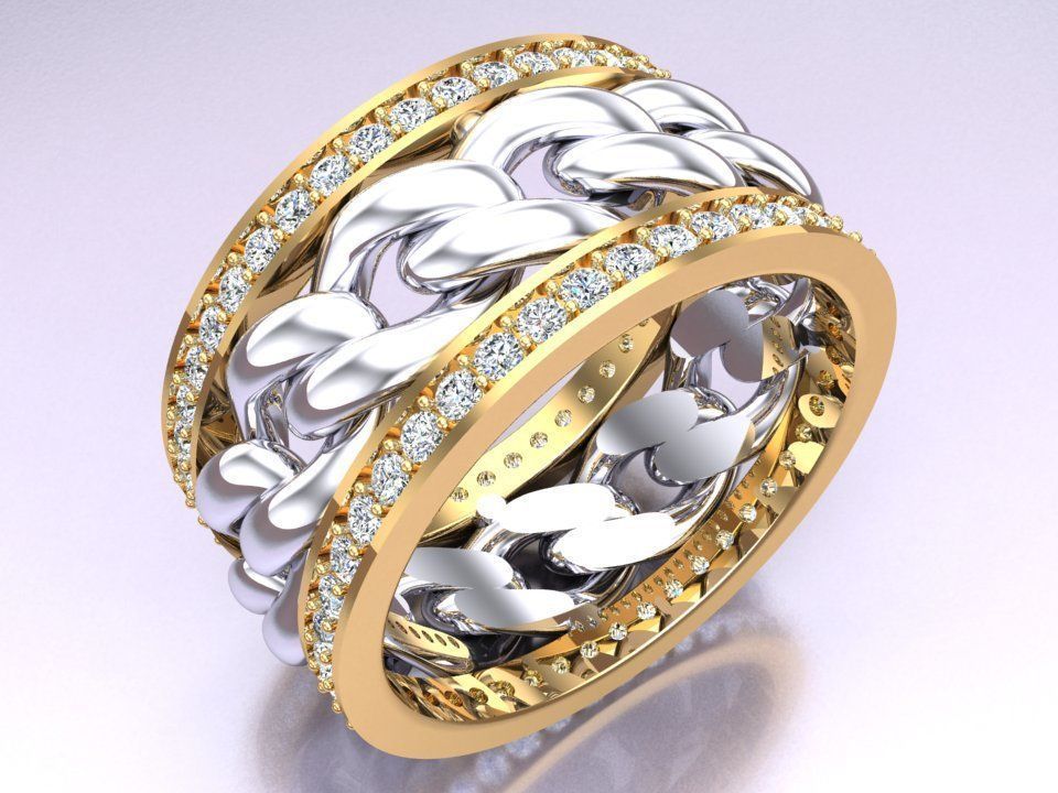 Chain Diamond ring - Miami Cuban ring - N8531A size 9 dot 5 3D print model_2