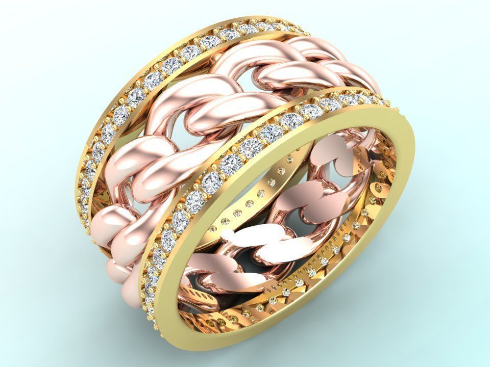 Chain Diamond ring - Miami Cuban ring - N8531A size 9 dot 5 3D print model_1