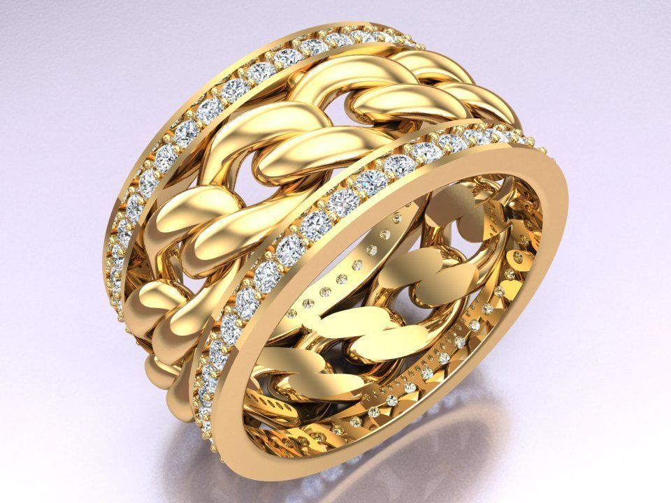 Chain Diamond ring - Miami Cuban ring - N8531A size 9 dot 5 3D print model_6