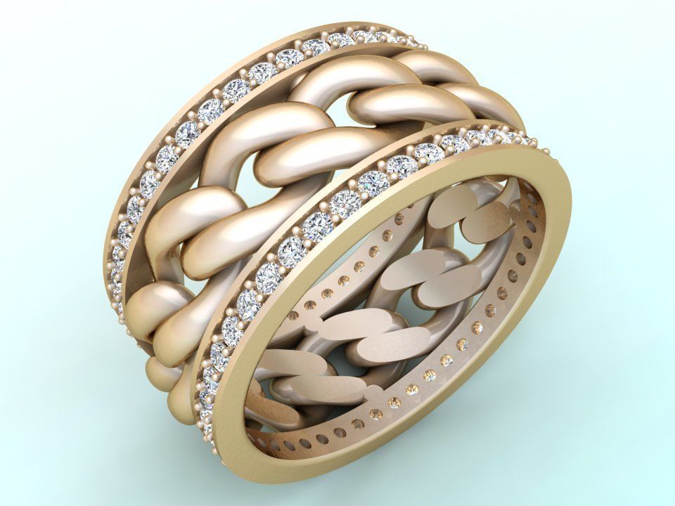 Chain Diamond ring - Miami Cuban ring - N8531A size 9 dot 5 3D print model_5