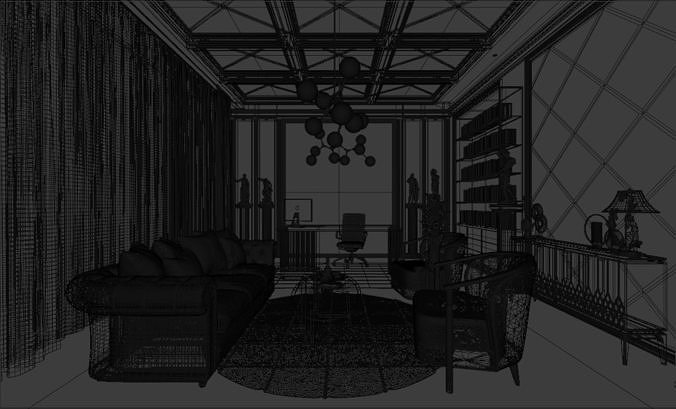Office Luxury Interior Scene 3D model 7