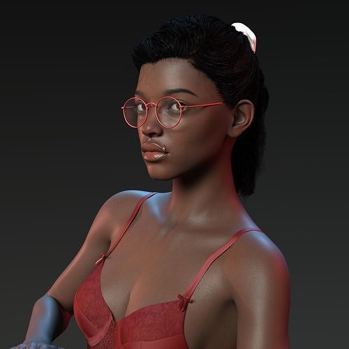 Photo realistic looking Black female Low-poly 3D model